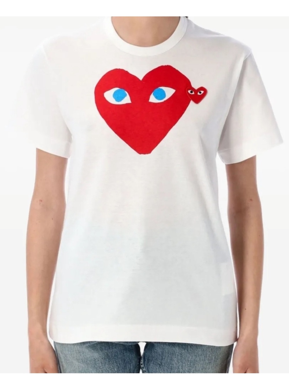 PLAY Comme des Garçons XL White T-shirt Heart Hearts Eye Graphic Tee